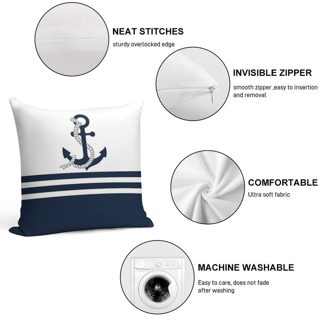 Nautical Blue Anchors with Blue And White Stripes Soft Skin-Friendly Throw Pillow