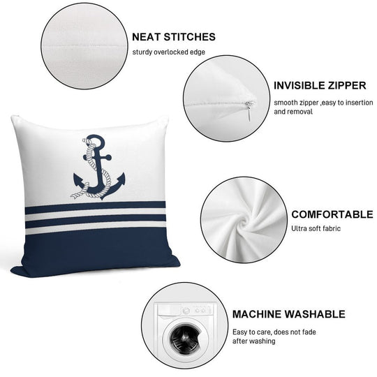 Nautical Blue Anchors with Blue And White Stripes Soft Skin-Friendly Throw Pillow