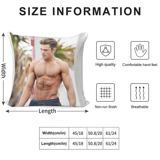 Zac Efron Soft Washable Throw Pillow