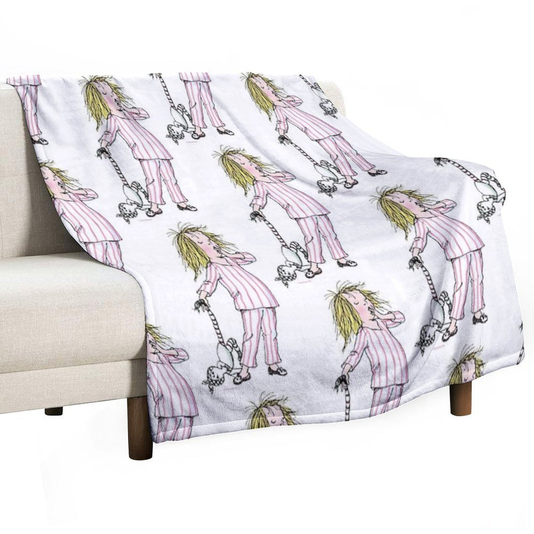 Yawning Eloise in Her Pajamas Sustainable Throw Blanket