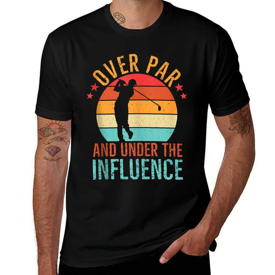 Over Par And Under The Influence Drinking Beer Funny Golfing  Rolled Sleeves T-Shirt