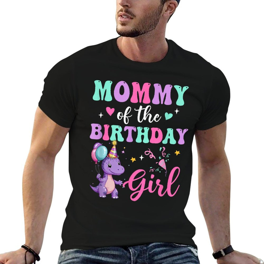 Mommy Of The Birthday For Girl Dinosaur T-Rex Party Family  Rolled Sleeves T-Shirt