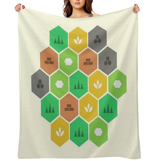 Minimalist Settlers Tile Board Games Travel-friendly Throw Blanket