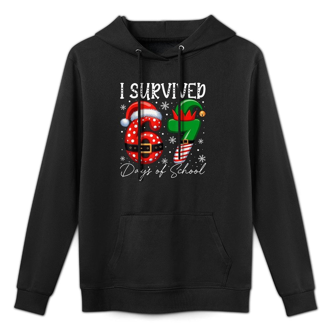 I Survived 67 Day of School Funny 67 Xmas Santa Elf Hat Meme All-Day Comfort Hoodie