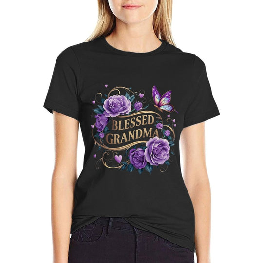 Blessed Grandma For Women Lavender Rose Butterfly  Moisture-wicking T-Shirt