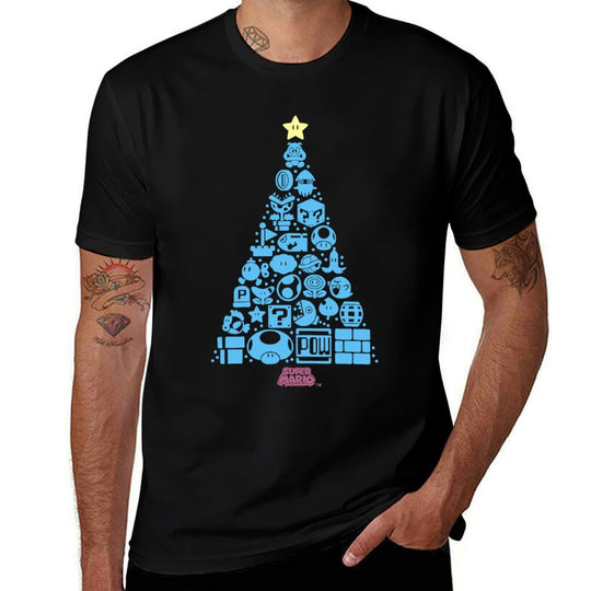 Super Mario Item Characters Christmas Tree Graphic  Vintage-inspired T-Shirt