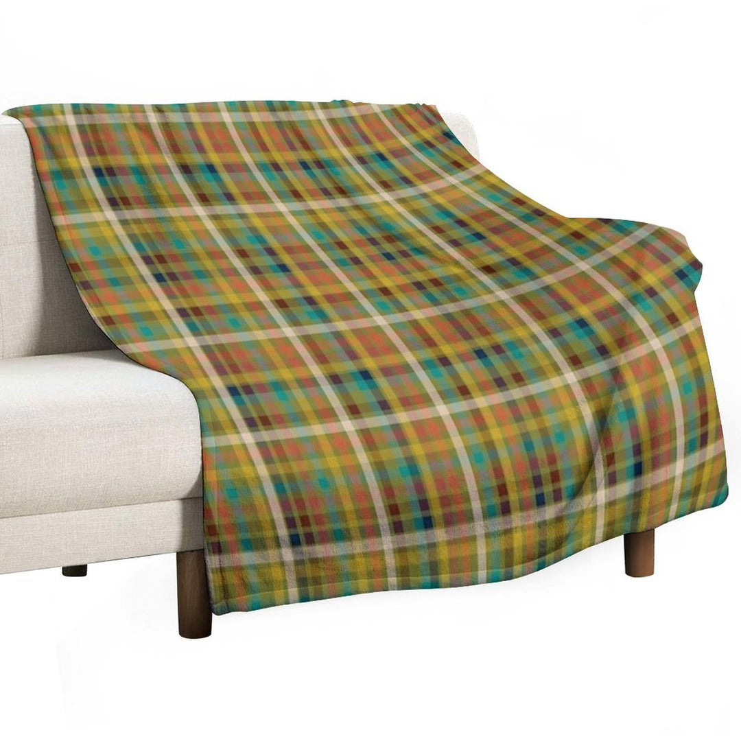 Retro Modern Plaid Pattern in Midcentury Mod Mustard, Olive, Orange, Teal, And Navy Eco-conscious Throw Blanket