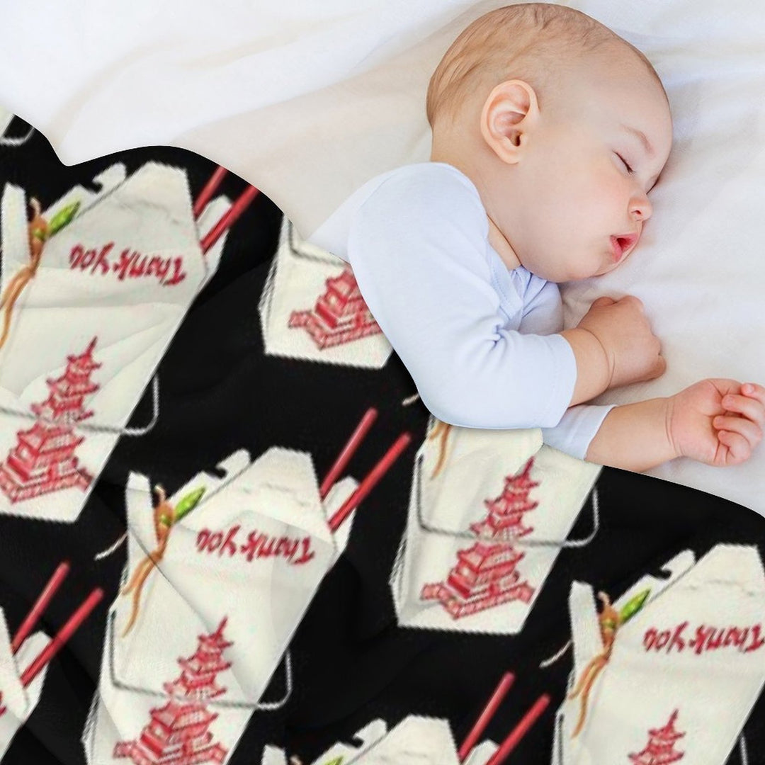 Chinese Takeout Pattern - Black Lightweight Throw Blanket