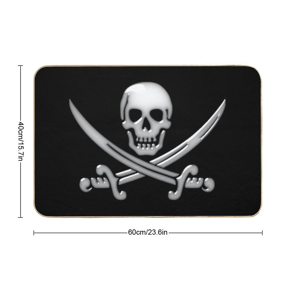 Glassy Pirate Skull & Sword Crossbones  Anti-Trip Bath Mat