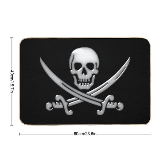Glassy Pirate Skull & Sword Crossbones  Anti-Trip Bath Mat