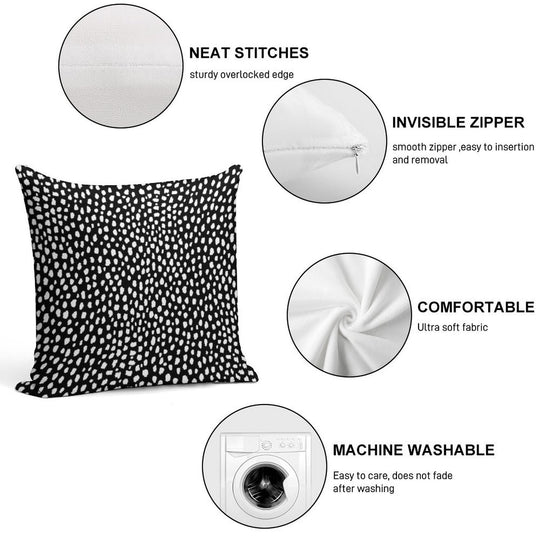 Handmade Polka Dot Brush Strokes (black And White Reverse Dalmatian) Soft Luxury Feel Throw Pillow