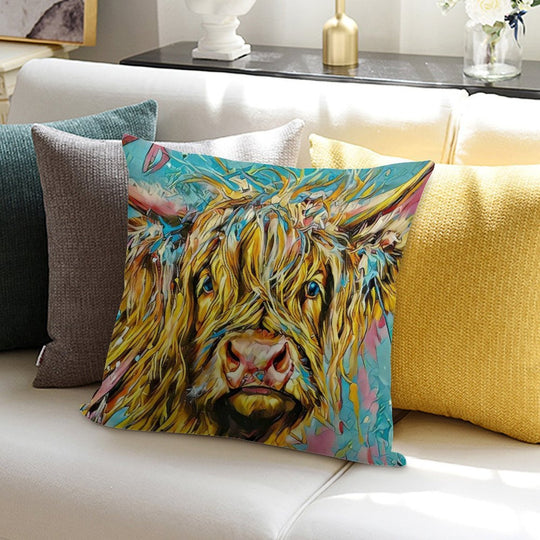 Highland Cow Digital Artwork Soft Easy Maintenance Throw Pillow