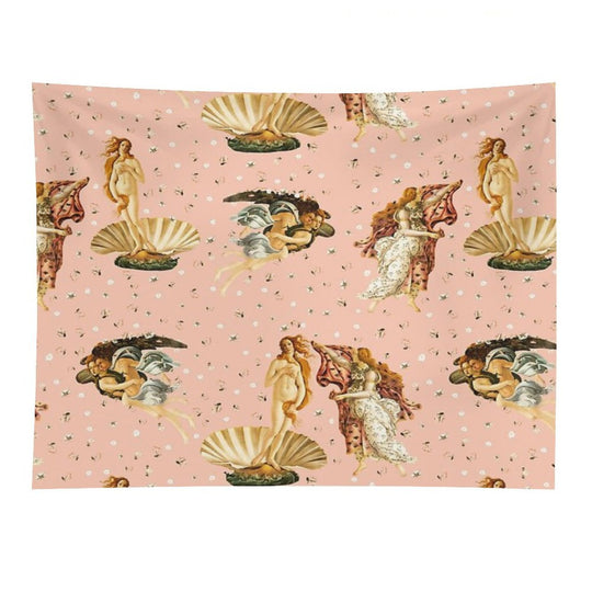The Birth of Venus - Sandro Botticelli - Pink Pattern Tapestry