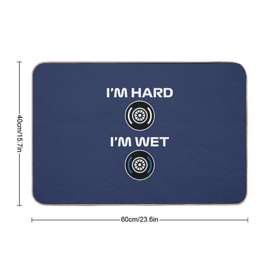 Funny Design I'm HardI'm Wet (Racing Tyres Design - WhiteNavy BG)  Odorless Bath Mat