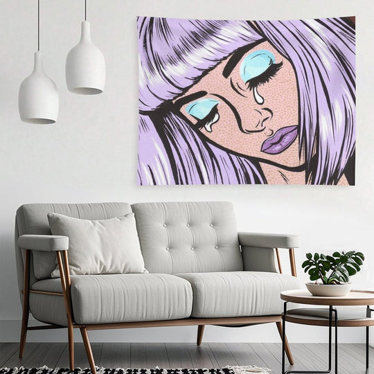 Lilac Bangs Crying Comic Girl Tapestry