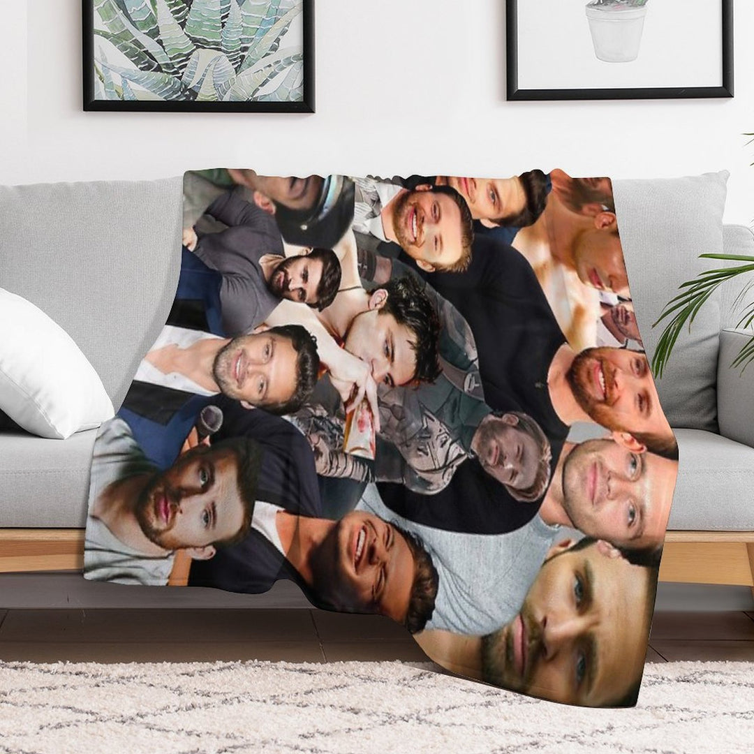 Chris Evans And Sebastian Stan Collage Merch Wrinkle-free Throw Blanket