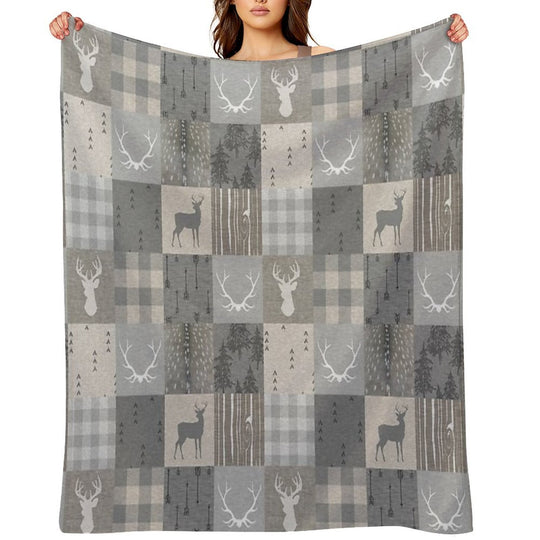 Rustic Woodland Patchwork - Grey And Beige All-season Throw Blanket