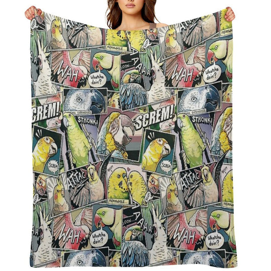 Parrots Comic Style Shrink-resistant Throw Blanket