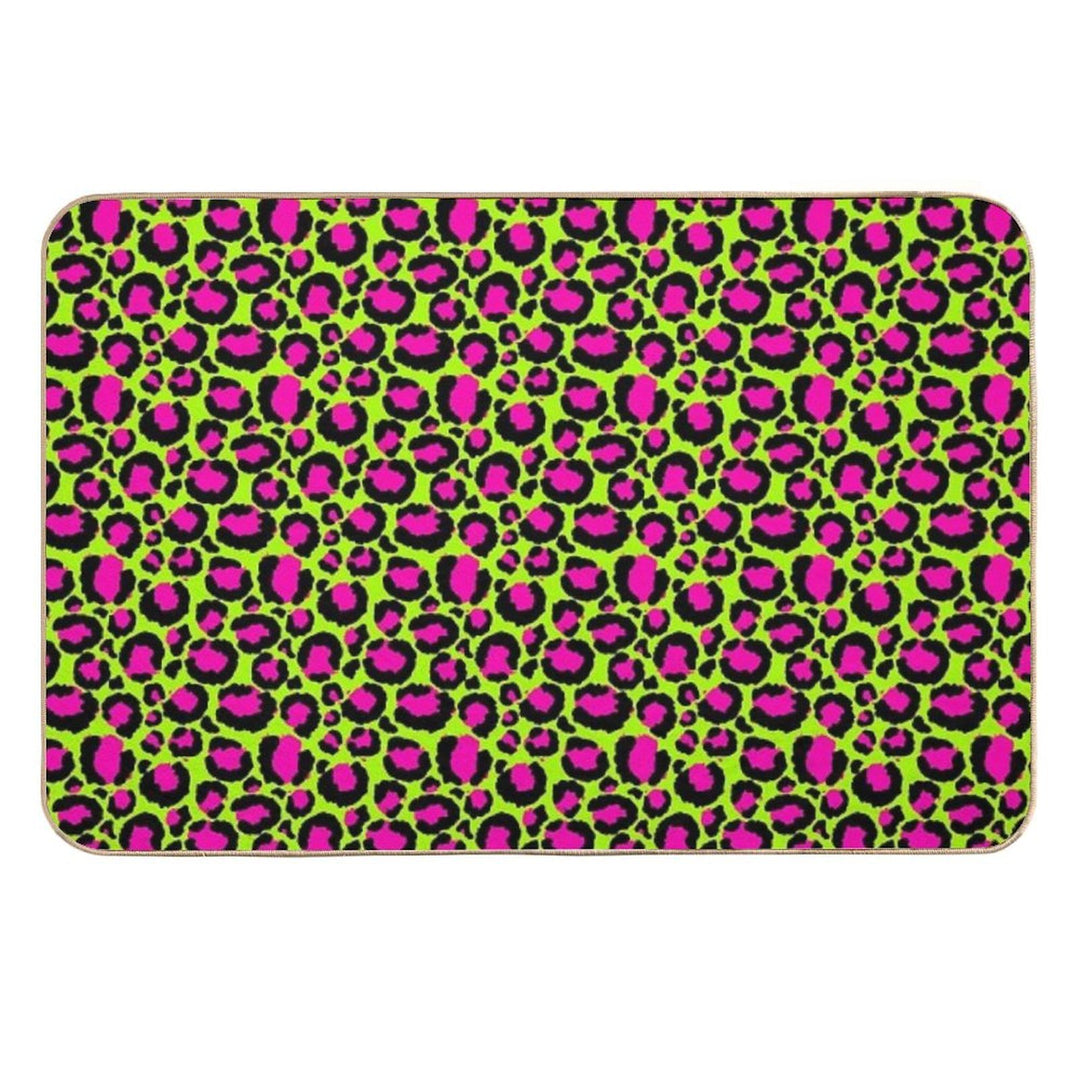 Neon Green Pink Leopard Print Seamless Pattern Art  Non-Slip Bath Mat