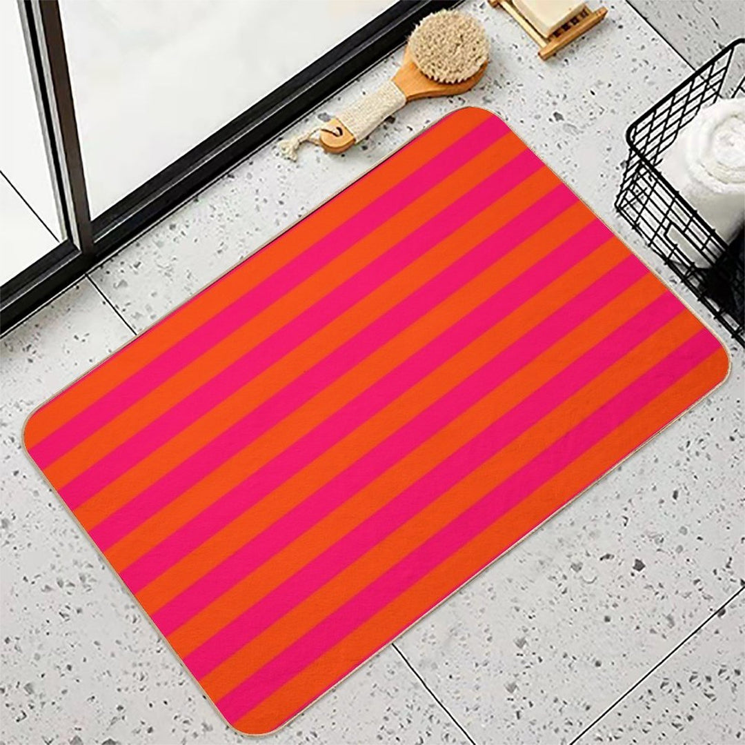 Orange Pop And Hot Neon Pink Horizontal Stripes  Fade-Resistant Bath Mat