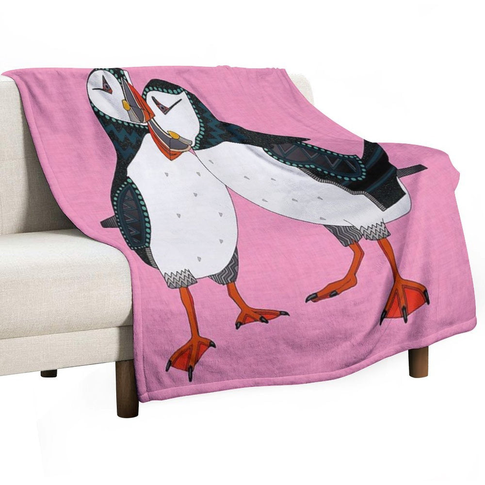 Puffin Pair Pink Quick-dry Throw Blanket