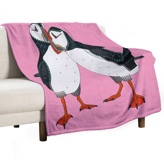 Puffin Pair Pink Quick-dry Throw Blanket