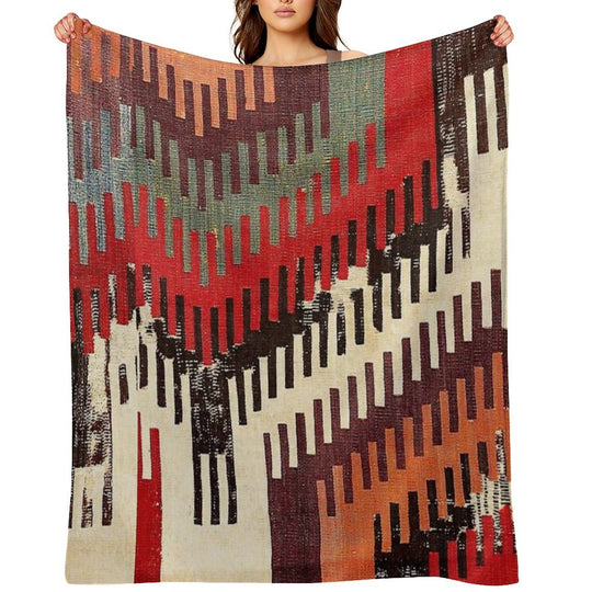 Afyon Central Anatolian Kilim Fragment Print Sustainable Throw Blanket
