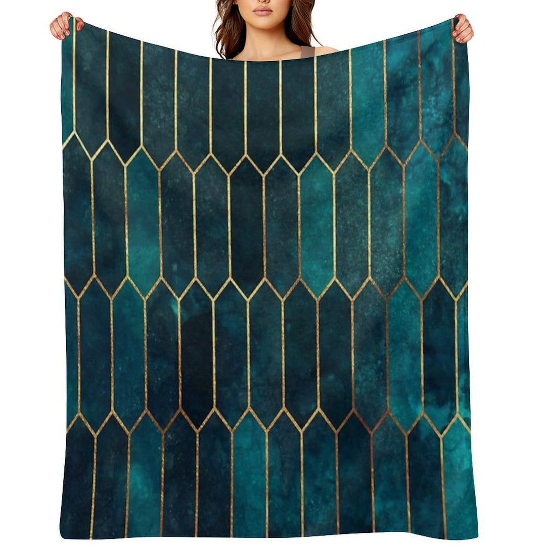 Deep Teal And Blue Gold  Pattern Velvety-soft Throw Blanket