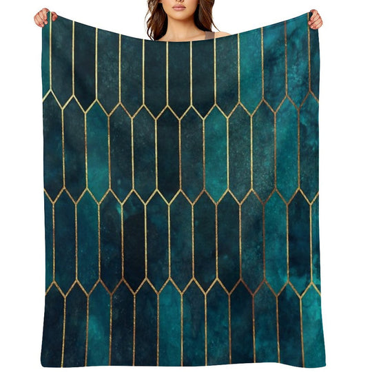 Deep Teal And Blue Gold  Pattern Velvety-soft Throw Blanket