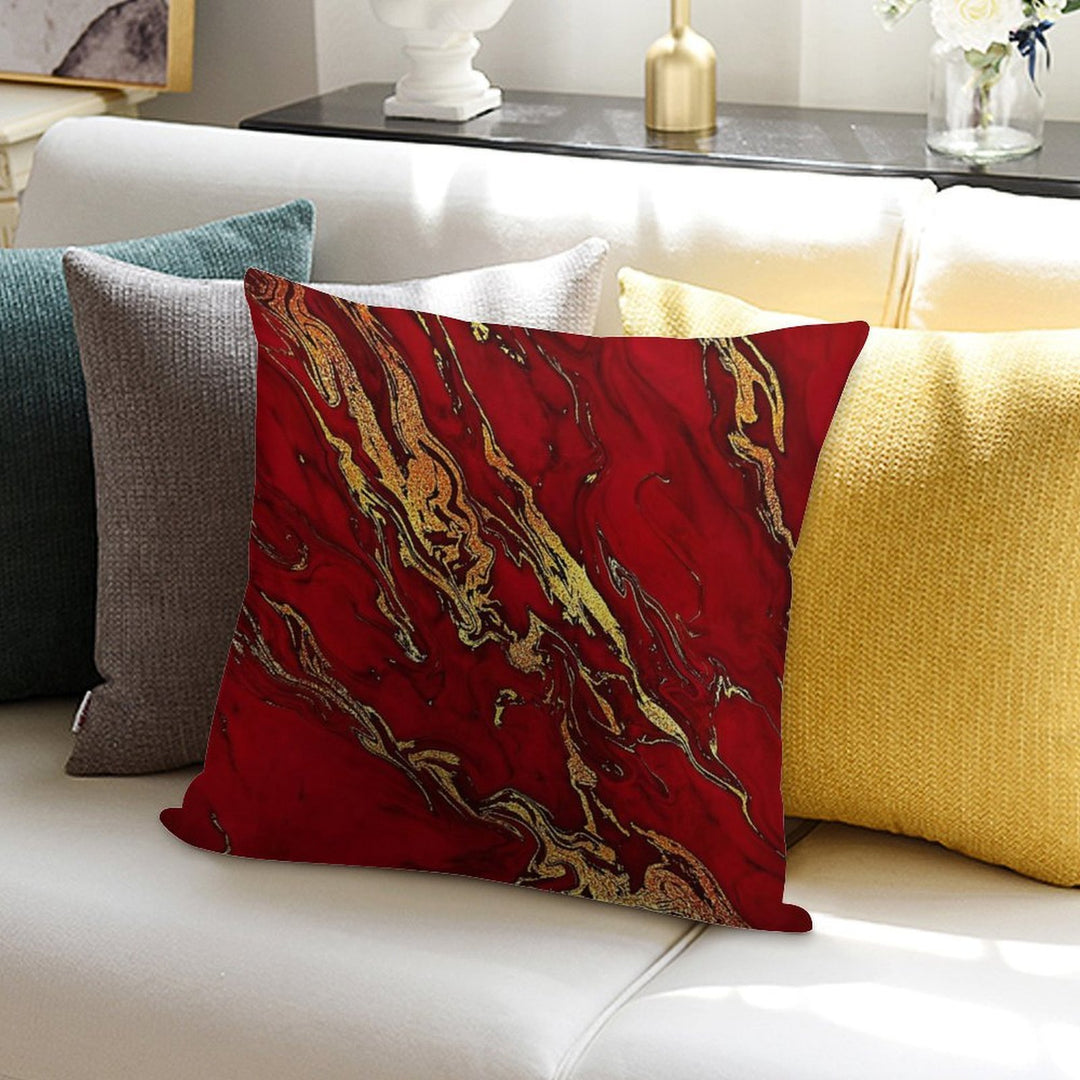 Faux Fire Red And Gold Marble Soft Durable Construction Throw Pillow