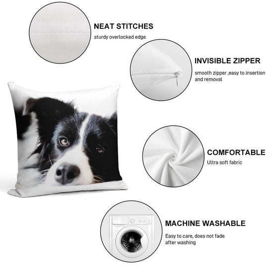 Border Collie Soft Short Plush Fabric Throw Pillow