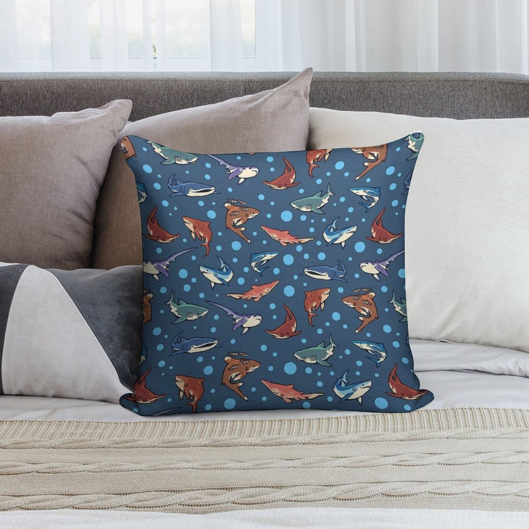 Sharks in The Dark Blue Soft Luxury Feel Throw Pillow
