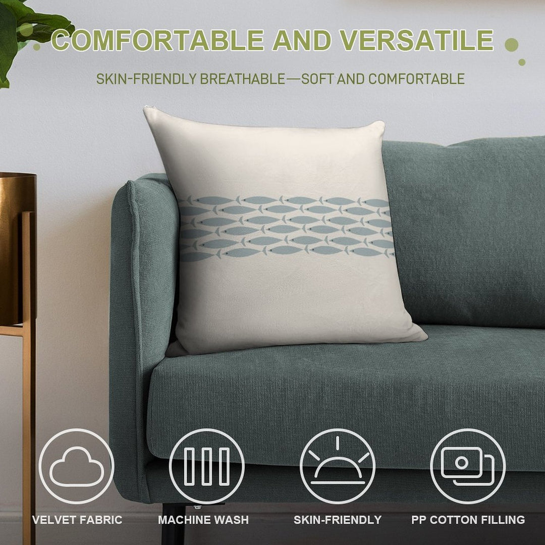 Fish Stripe 6 - Minimalist Mid Century Modern Pattern in Cream And Light Blue-Grey Soft Style Accent Throw Pillow