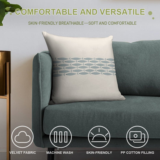 Fish Stripe 6 - Minimalist Mid Century Modern Pattern in Cream And Light Blue-Grey Soft Style Accent Throw Pillow