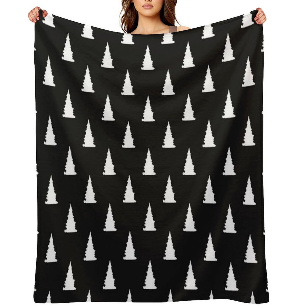 White Christmas Tree Silhouette Pattern on Black Background All-season Throw Blanket