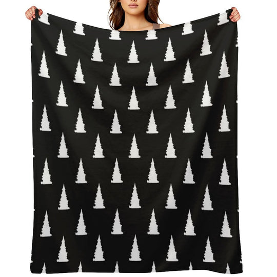 White Christmas Tree Silhouette Pattern on Black Background All-season Throw Blanket