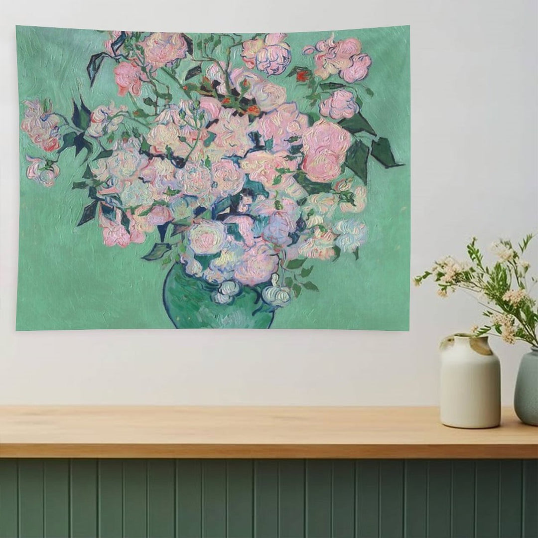 Pink Roses in A Vase, Vincent Van Gogh Tapestry