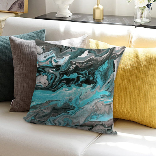 Turquoise Vein Marble Soft Reinforced Edging Throw Pillow