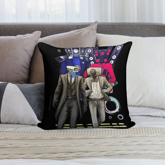 Caméraman And Speákerman Funny Soft Bedroom Essential Throw Pillow
