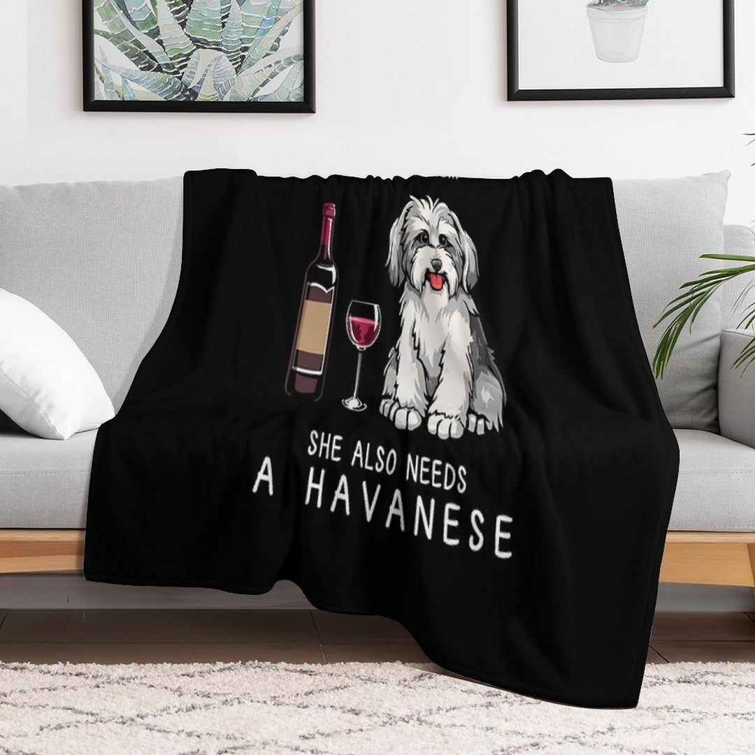 Havanese And Wine Funny Dog Wrinkle-free Throw Blanket