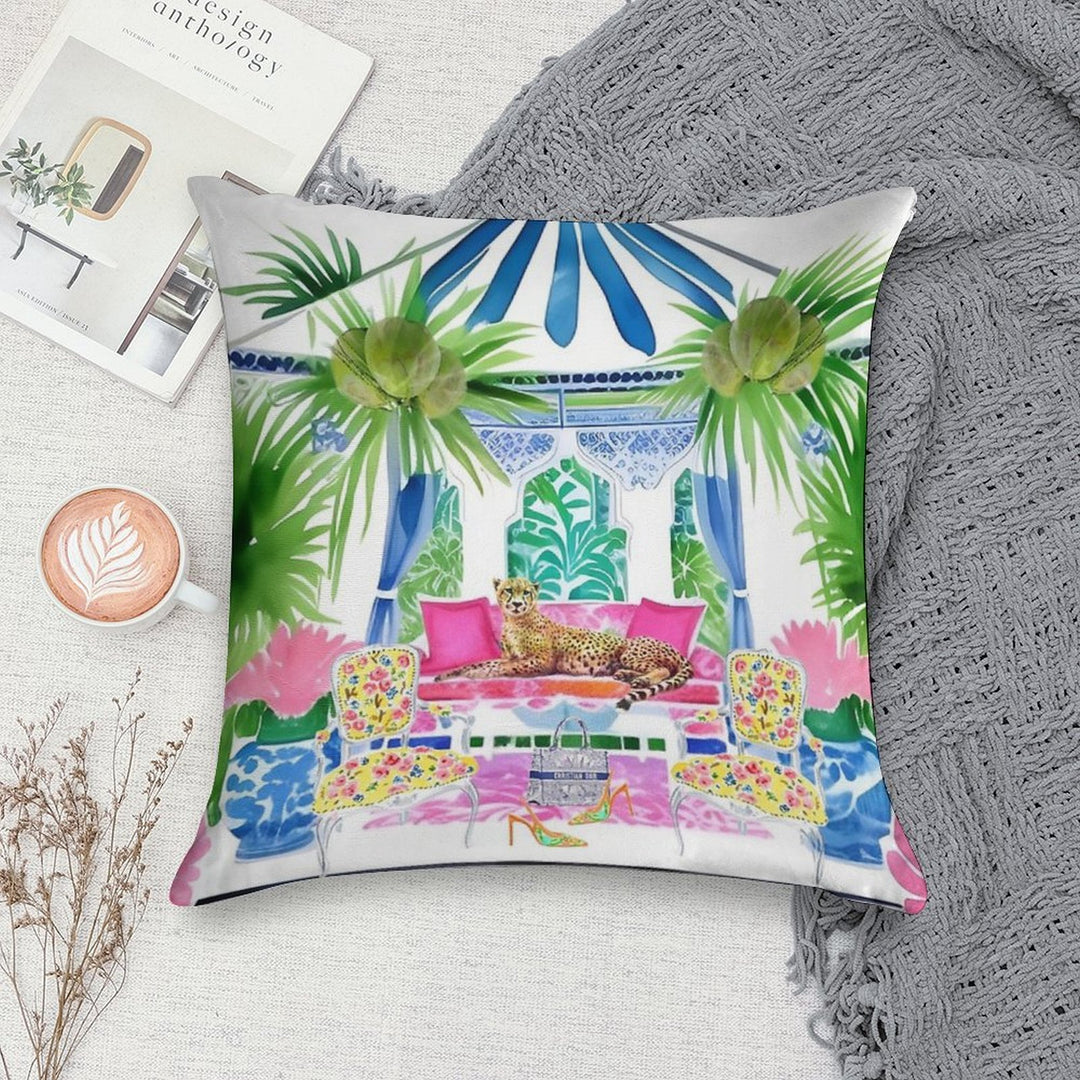 Preppy Cheetah in Stripy Blue Cabana Soft Multiple Sizes Throw Pillow