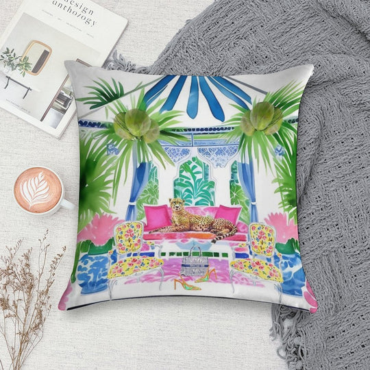 Preppy Cheetah in Stripy Blue Cabana Soft Multiple Sizes Throw Pillow