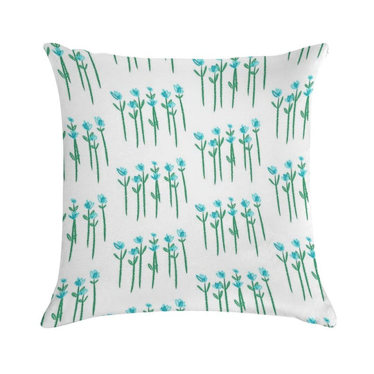 Blue Flowers Soft Fade-Resistant Throw Pillow