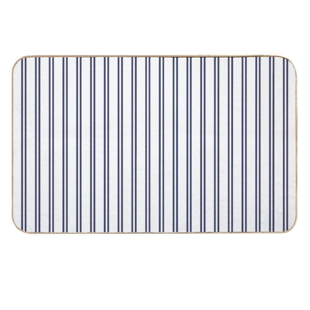 White And Navy Double Stripes  Eco-Friendly Bath Mat