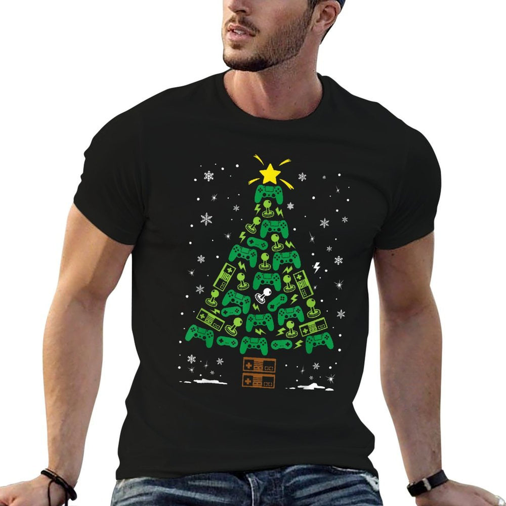 The Holiday Family Christmas Tree Gift Co Gamer Nerd Video Game Lover Family Matching Black  Graphic-printed T-Shirt