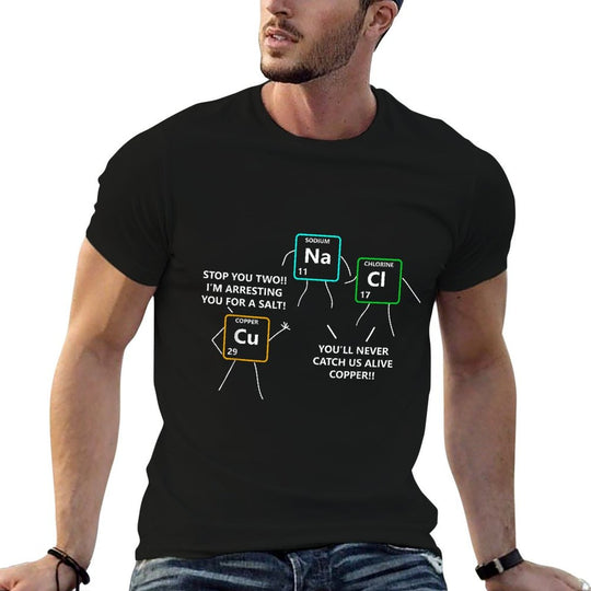 Salt And Copper Periodic Table Police Pun Chemistry T  High-quality Stitching T-Shirt