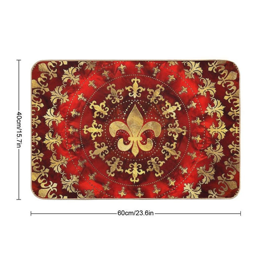 Fleur-de-lis Ornament Red Marble And Gold  Long-Lasting Bath Mat