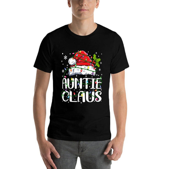 Auntie Claus Christmas Lights Pajama Family Matching  Fade-proof Color T-Shirt