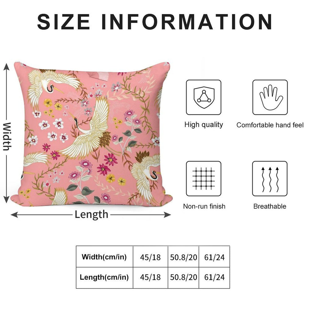 Chinoiserie Cranes on Pink, Birds Soft Gift Ready Throw Pillow