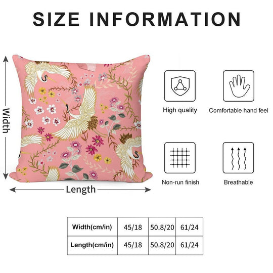 Chinoiserie Cranes on Pink, Birds Soft Gift Ready Throw Pillow